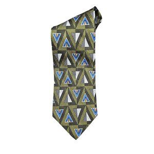 J. David Sarvis New Italy Geometric Long Silk Green Long Vintage Necktie